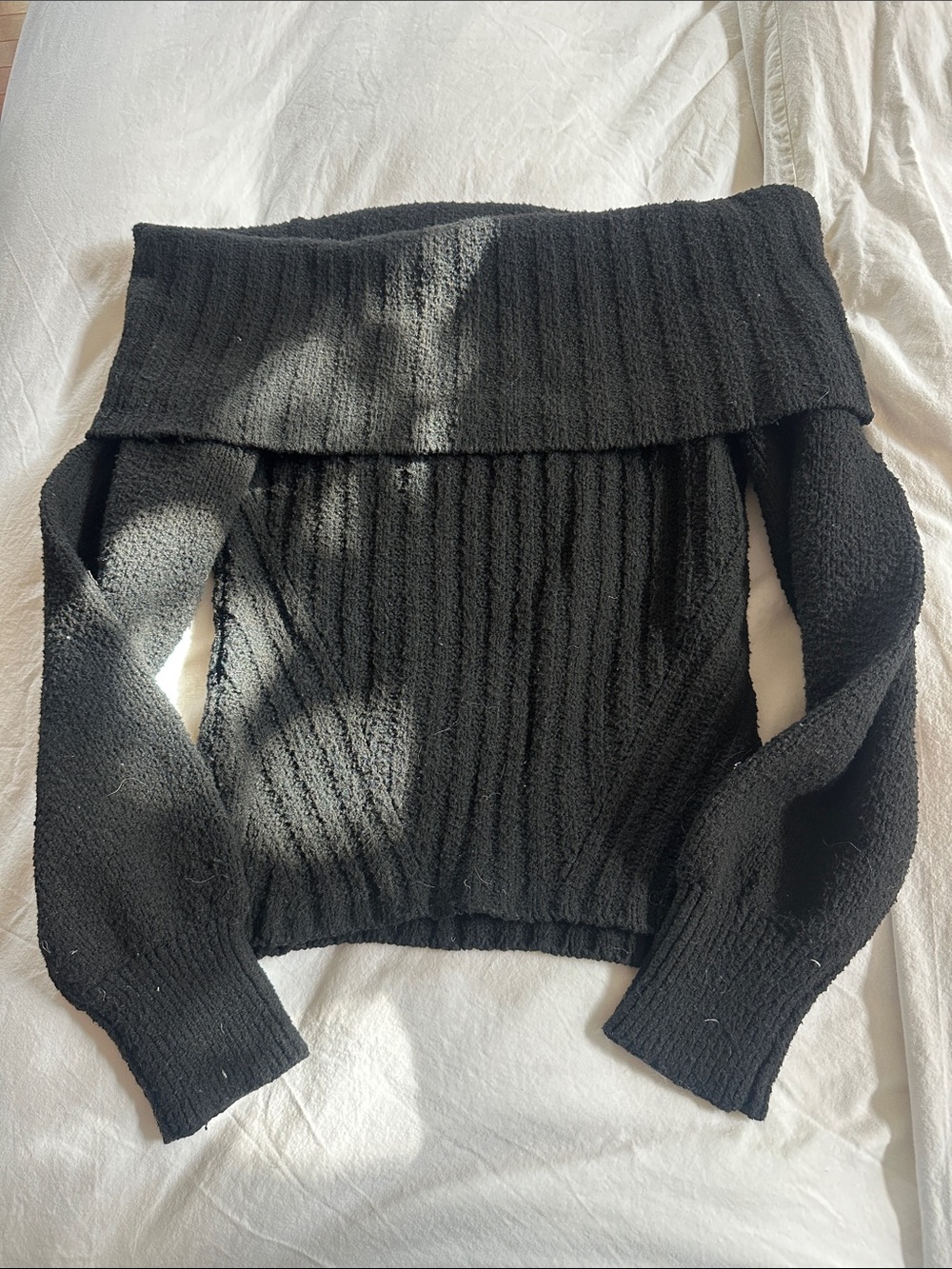 Altar'd State Black Off-the-Shoulder Ribbed Sweater
